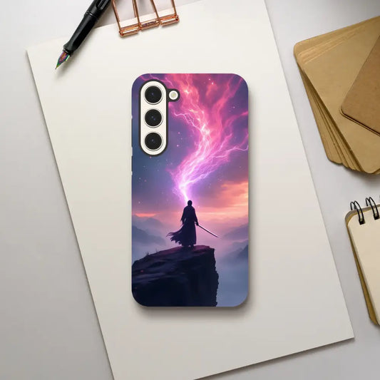 Cosmic Cliff Samsung Case Edge of Power with warrior and lightning design