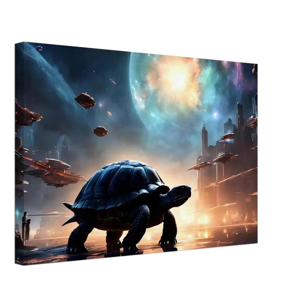 Sci-fi turtle canvas art titled Cosmic Voyager Shell of the Stars by PixiOnyx Dreamcore