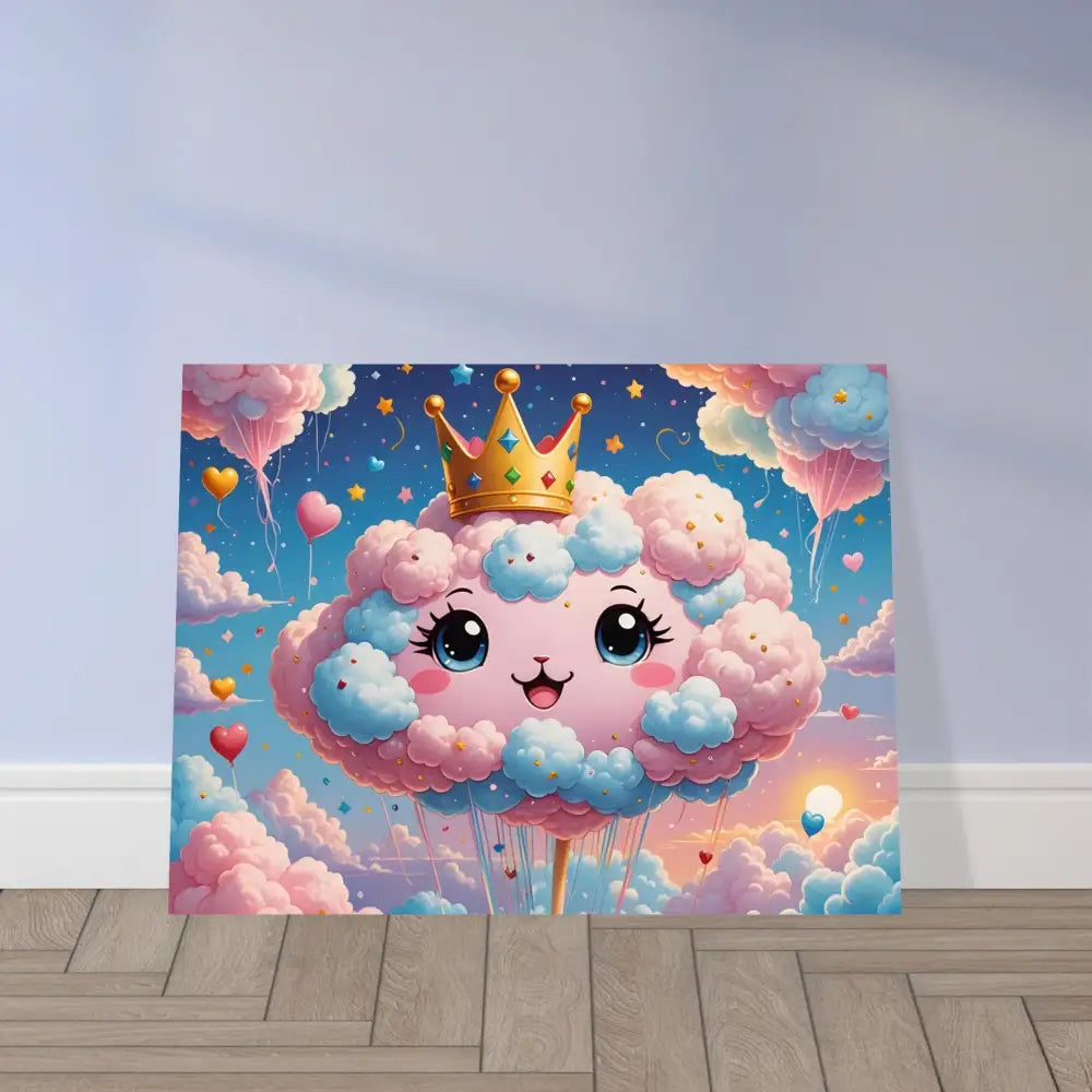 Cartoon cloud princess artwork on Cotton Candy Majesty Aluminum Wall Art with high gloss finish