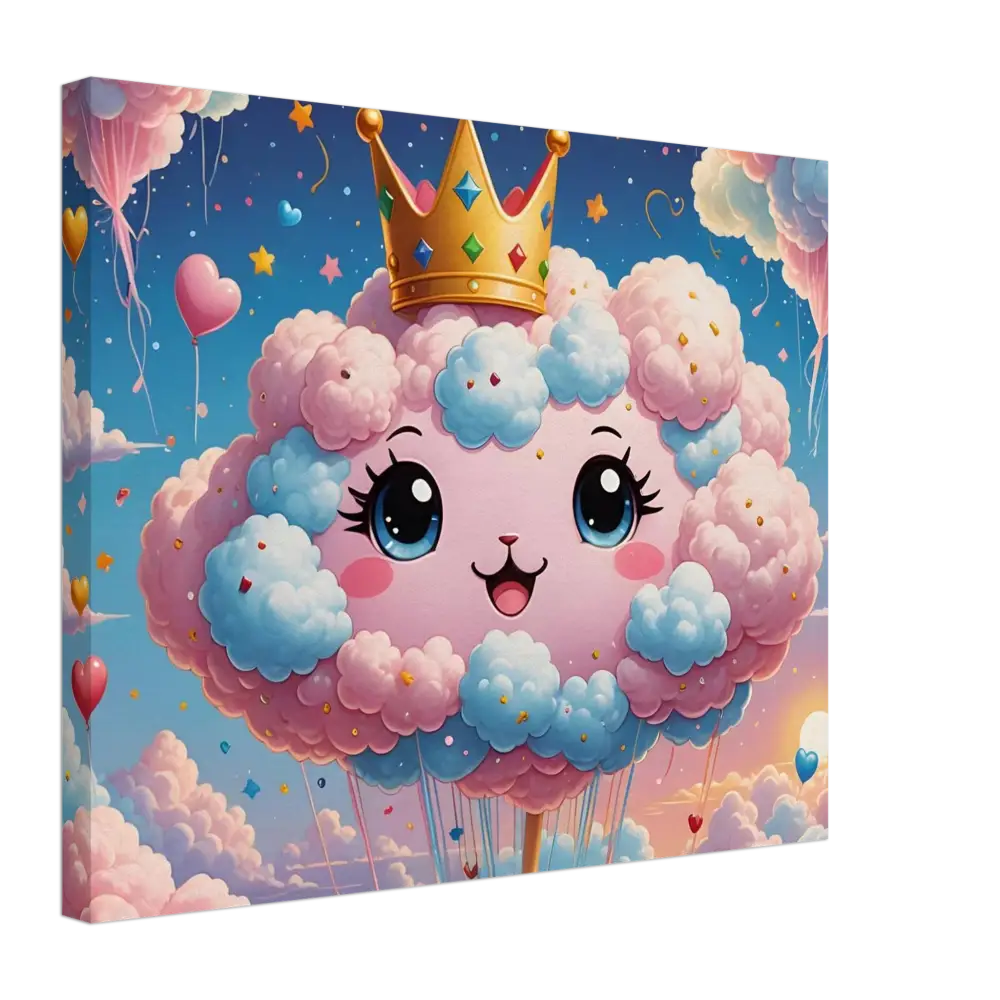 Cute cotton candy cloud with crown on Whimsical Sky Queen Cotton Candy Majesty Canvas