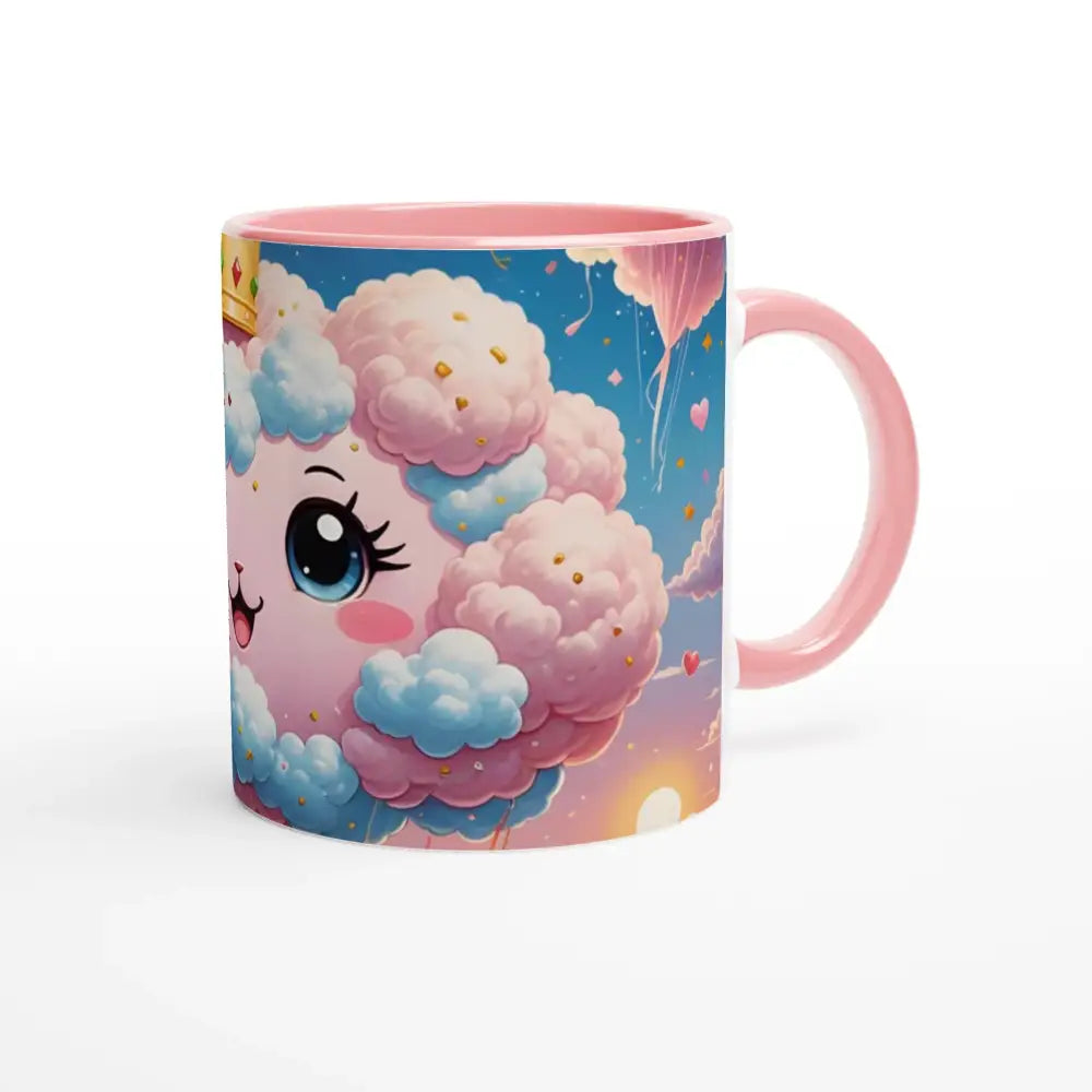 Pink-trimmed cartoon cloud mug from Cotton Candy Majesty Kawaii Cloud Queen collection
