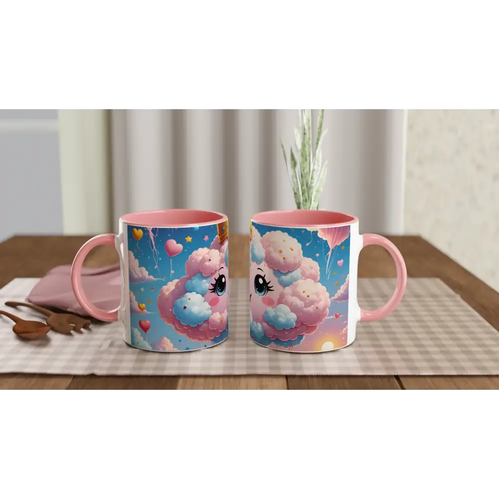 Pink-handled Ceramic Mugs with Cloud and Unicorn Cartoon Designs for Cotton Candy Majesty