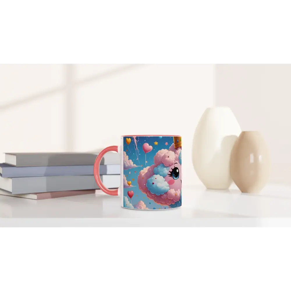 Pink-handled ceramic mug with cartoon unicorn design from Cotton Candy Majesty collection