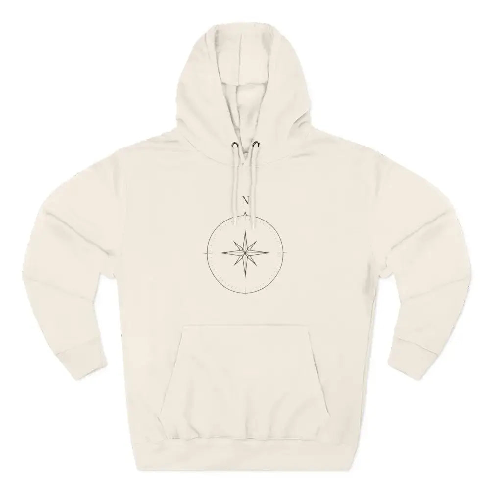 Cream-colored Cozy Compass Unisex Hoodie with adjustable hood and low heat fleece for travel and casual wear