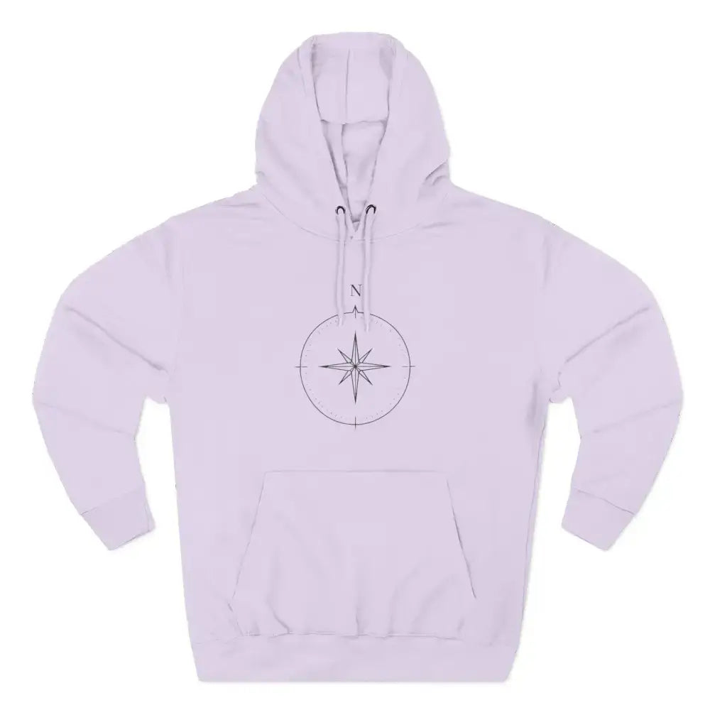 Light purple Cozy Compass unisex hoodie with compass rose design and adjustable hood