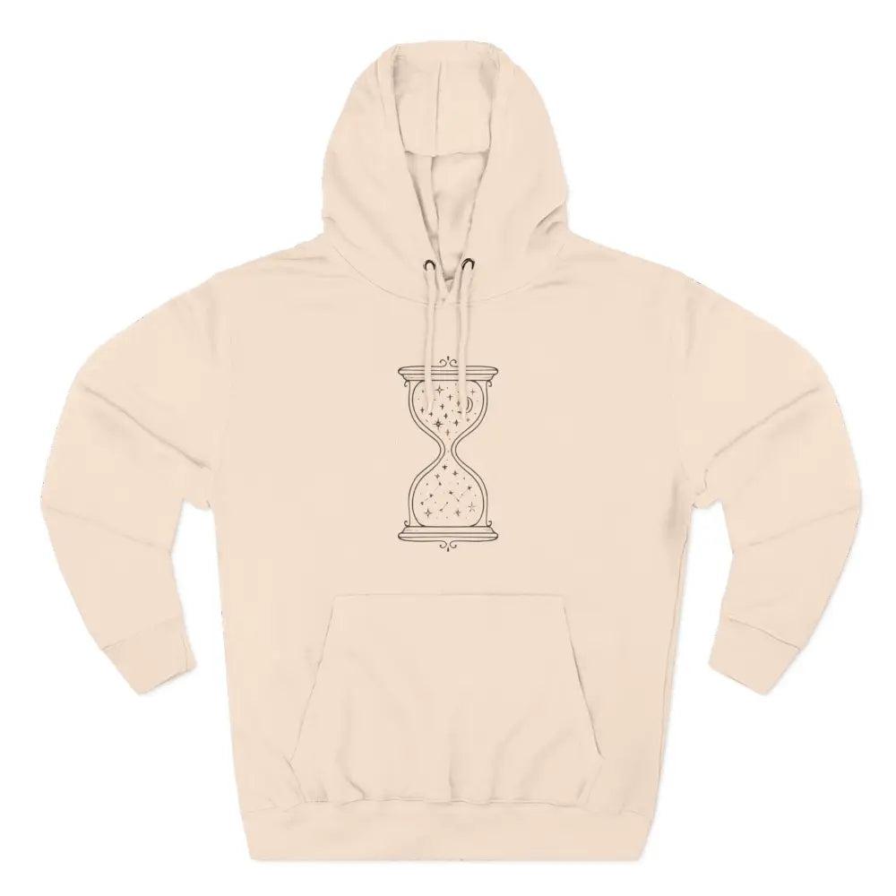 Beige fleece hoodie with hourglass graphic, ideal for all seasons and easy care