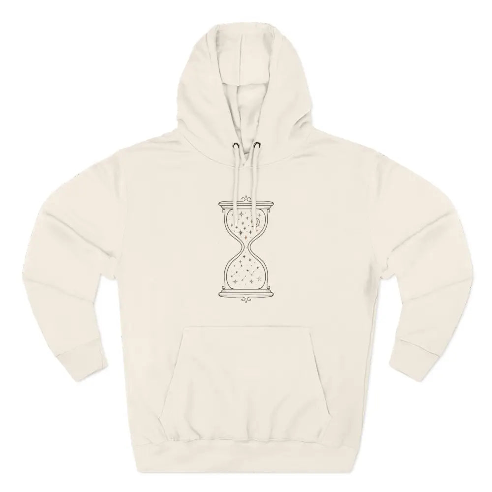 Light beige fleece hoodie with hourglass design, perfect for all seasons and easy care