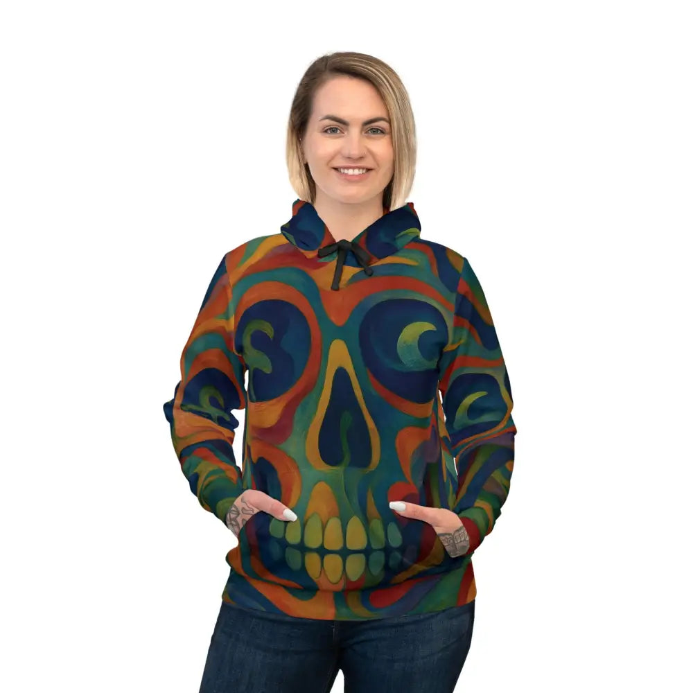 Colorful skull hoodie from Craniocolor Psychedelic Skull Athletic Hoodie at PixiOnyx Festival