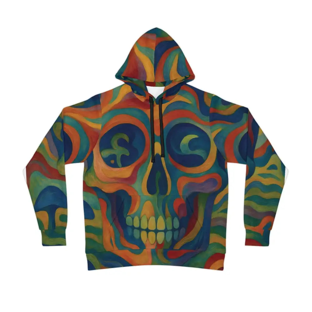 Colorful skull-patterned athletic hoodie from PixiOnyx Craniocolor festival collection