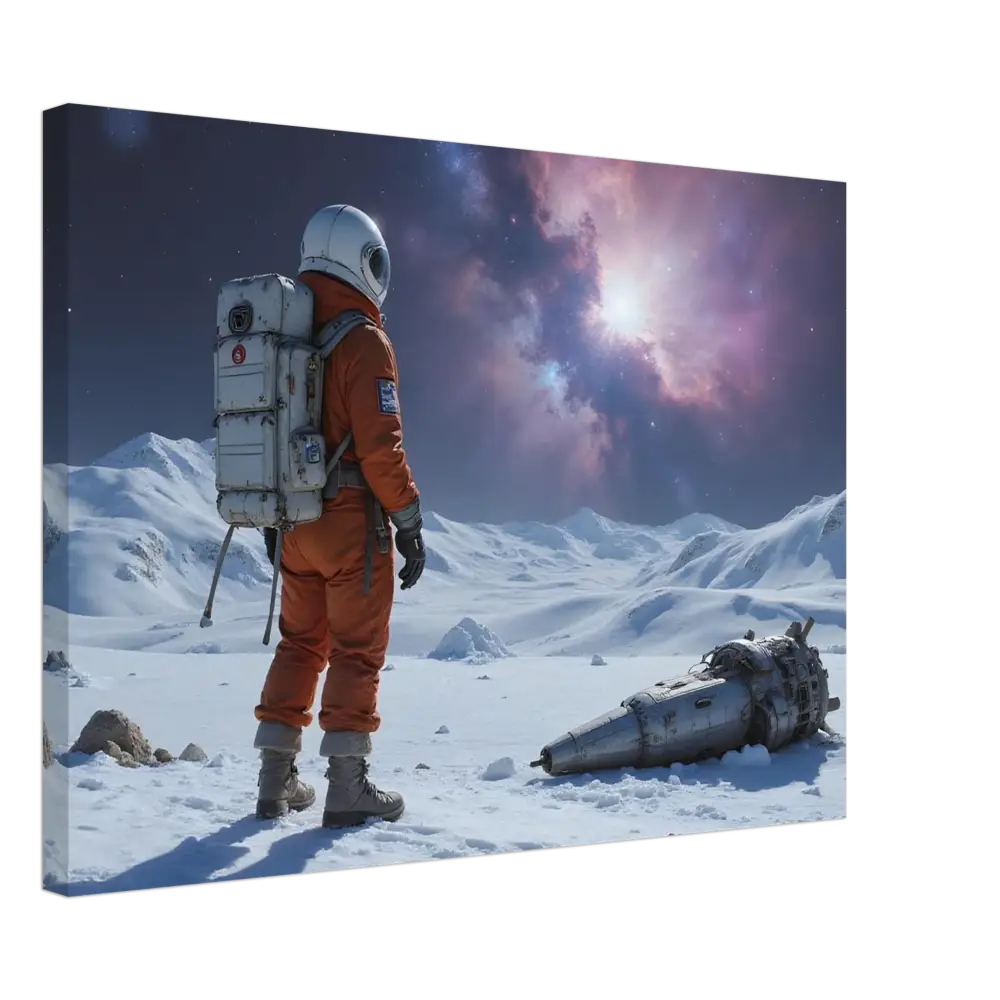 Crashed Astronaut Canvas featuring astronaut in orange suit with backpack Silent Descent PixiOnyx print