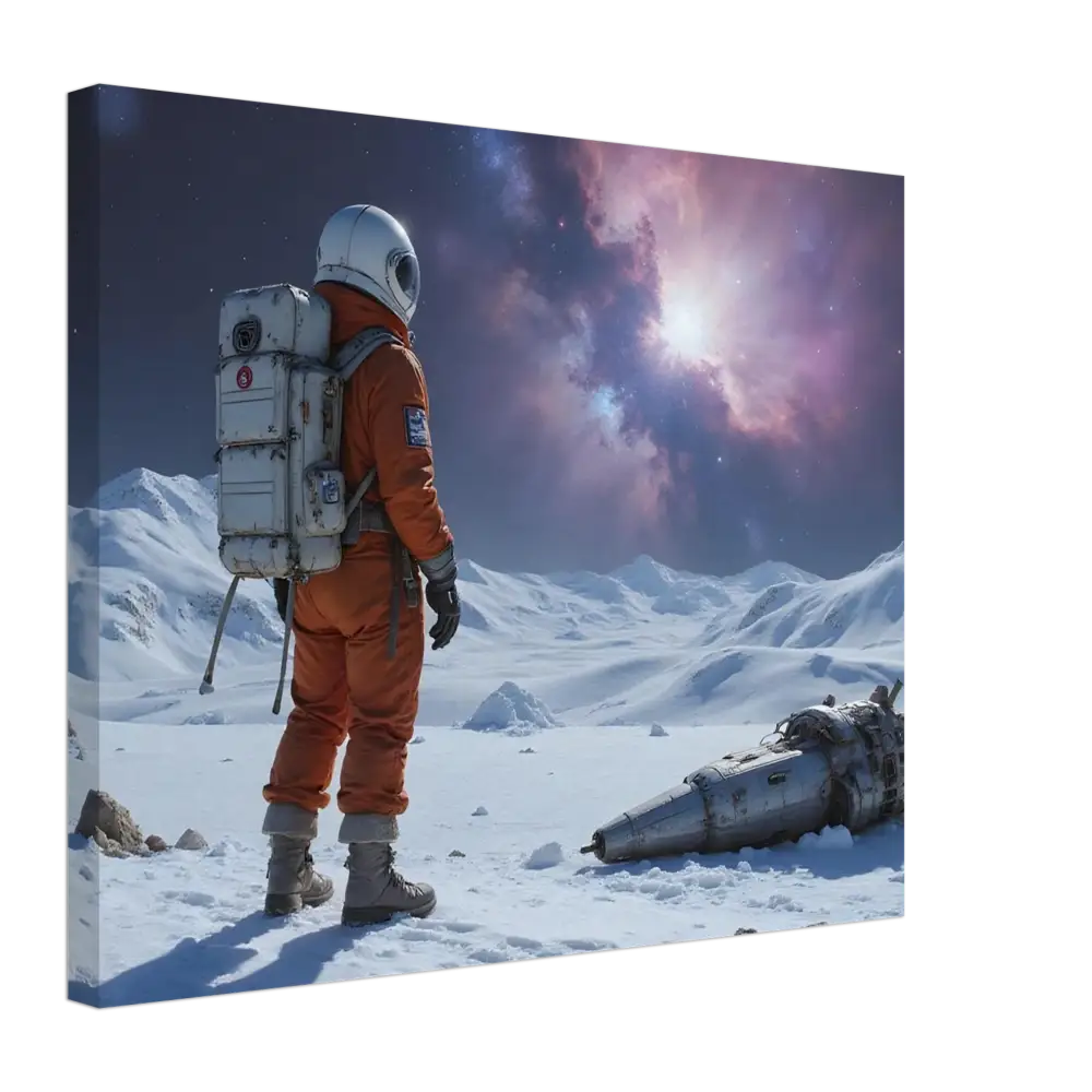 Crashed Astronaut Canvas Silent Descent PixiOnyx Wrapped Print featuring an astronaut in orange suit
