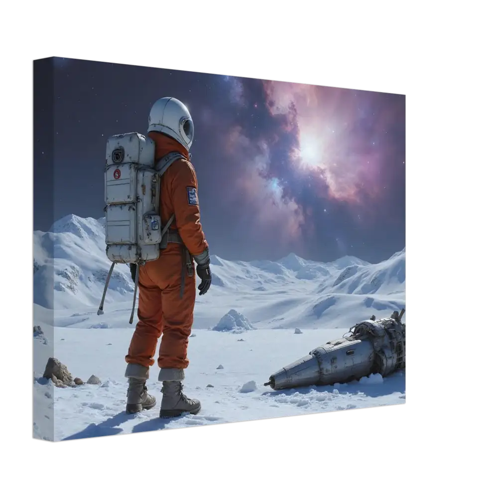 Astronaut canvas print for wall art featuring a crashed astronaut scene from Silent Descent at PixiOnyx