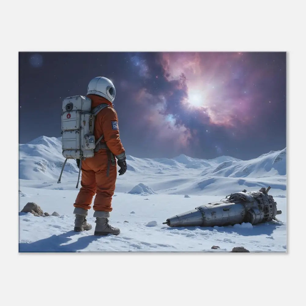 Astronaut in orange suit with backpack on Crashed Astronaut Canvas Silent Descent PixiOnyx print