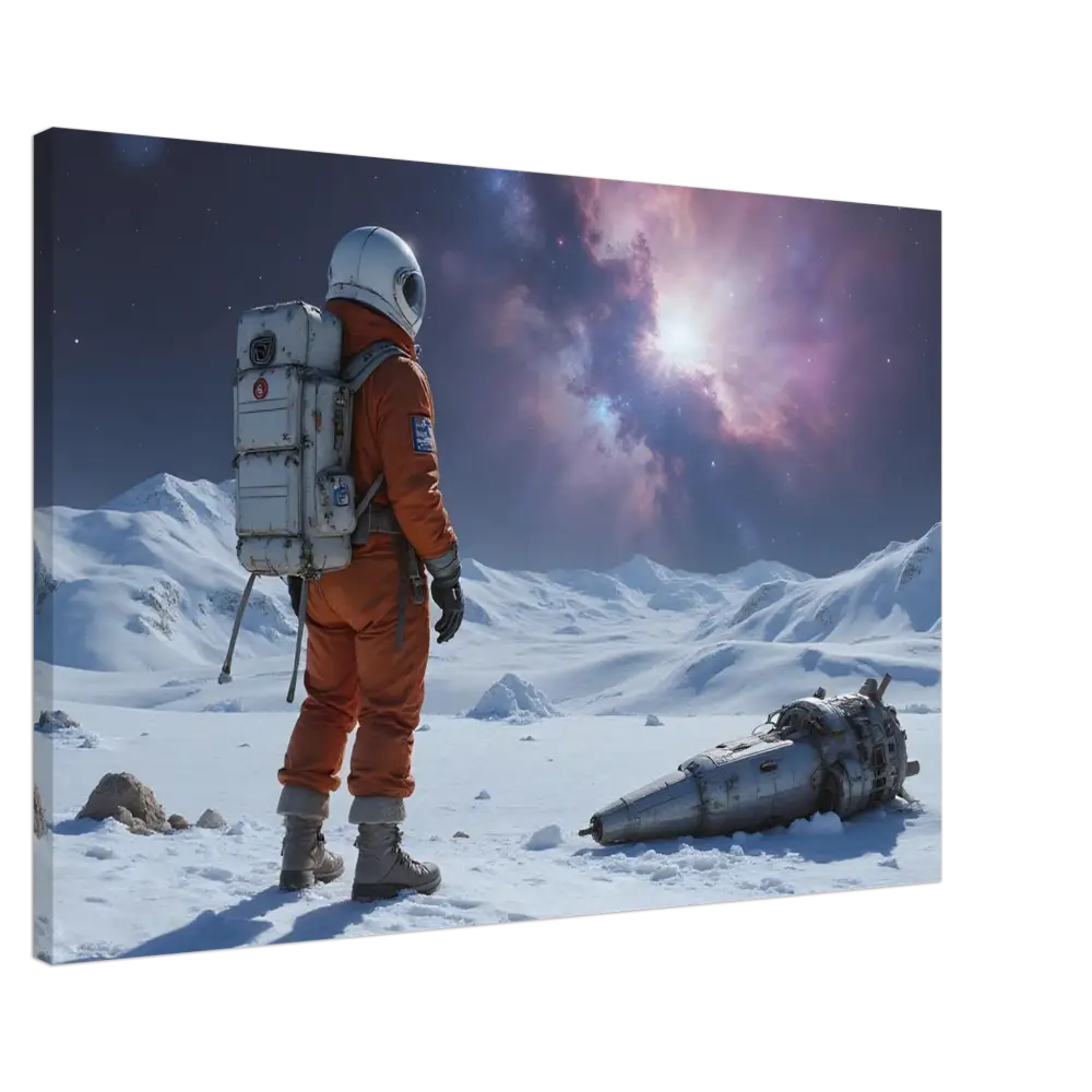 Crashed Astronaut Canvas print of a solo astronaut on an alien planet for space wall decor