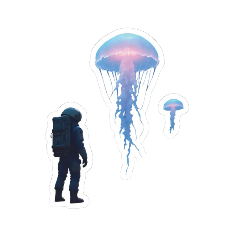 Astronaut sticker with a jellyfish design for space and ocean themed decor