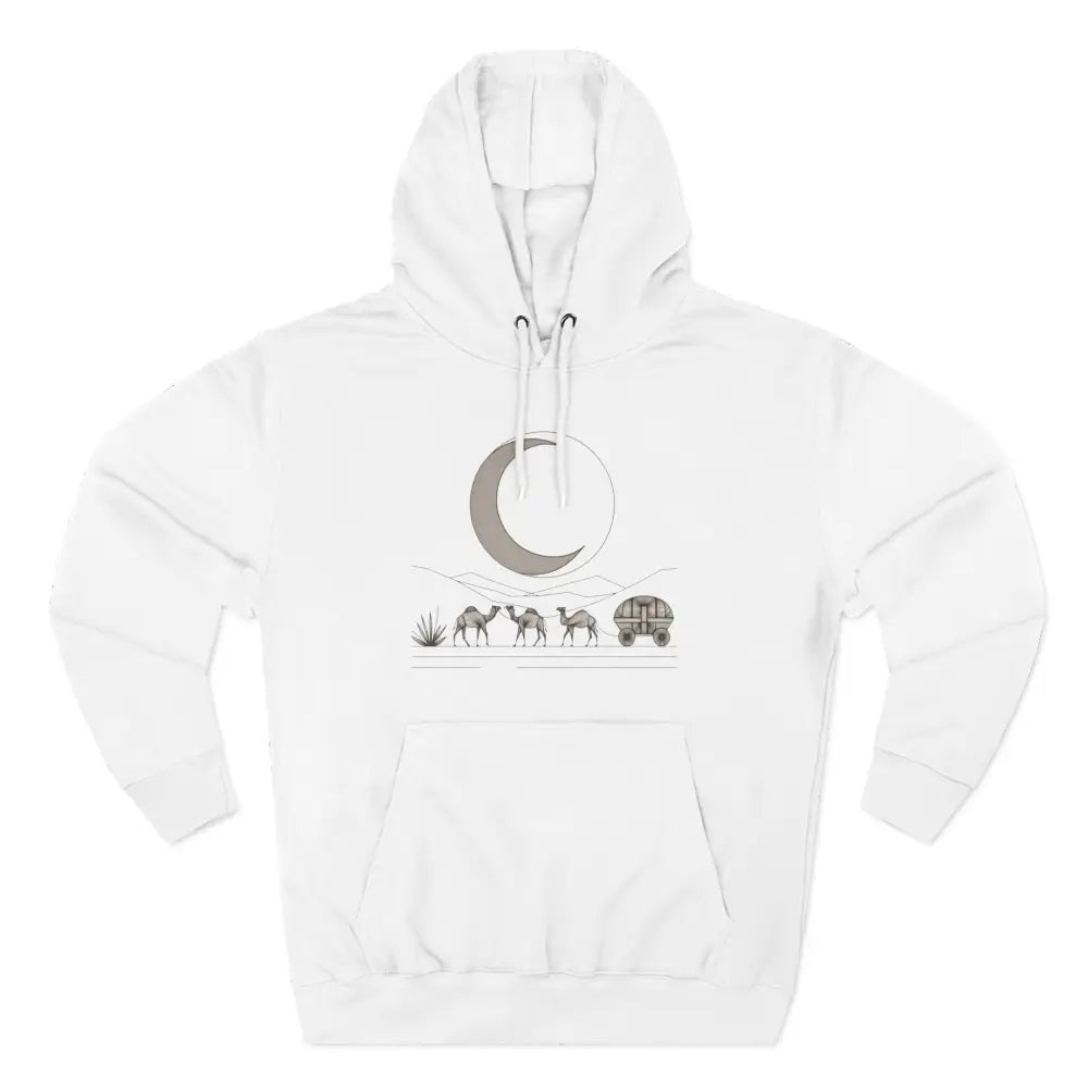 White desert scene graphic cozy fleece hoodie with kangaroo pouch pocket and soft cotton-polyester blend