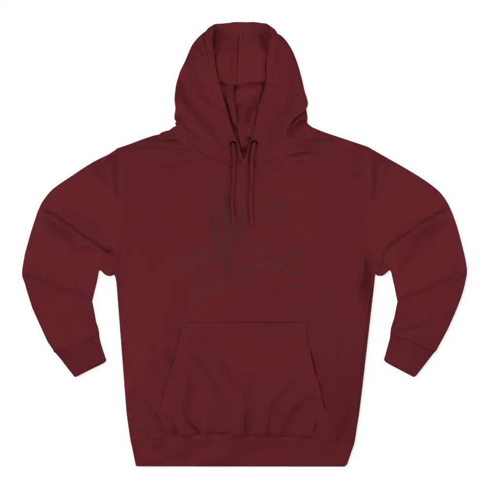 Maroon three-panel fleece hoodie with spacious kangaroo pocket, lane seven ls14001 outdoor wear
