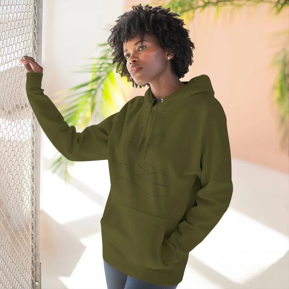 Dark olive green three-panel fleece hoodie with spacious kangaroo pocket lane seven ls14001
