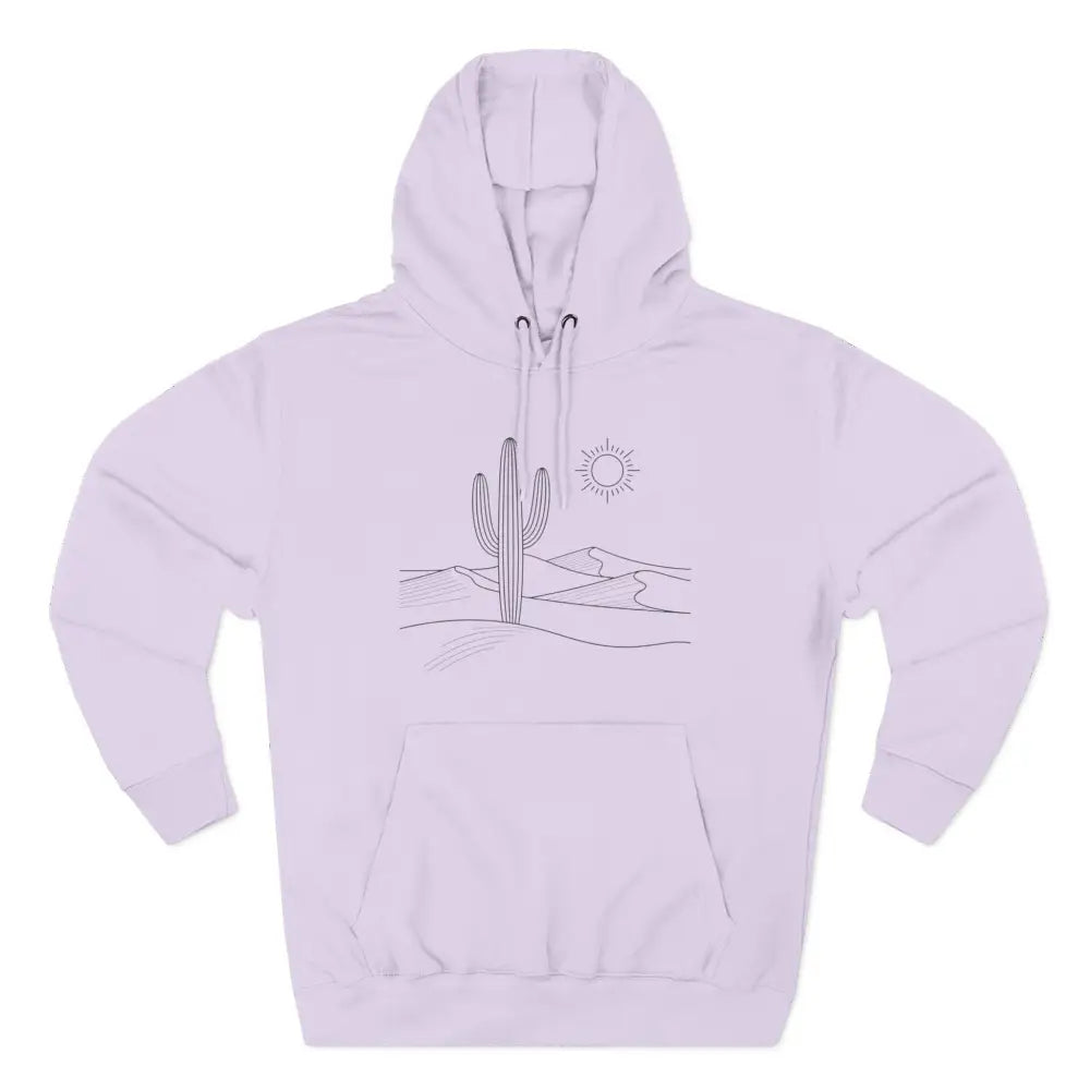 Light purple desert scene graphic on three-panel fleece hoodie with spacious kangaroo pocket lane seven ls14001