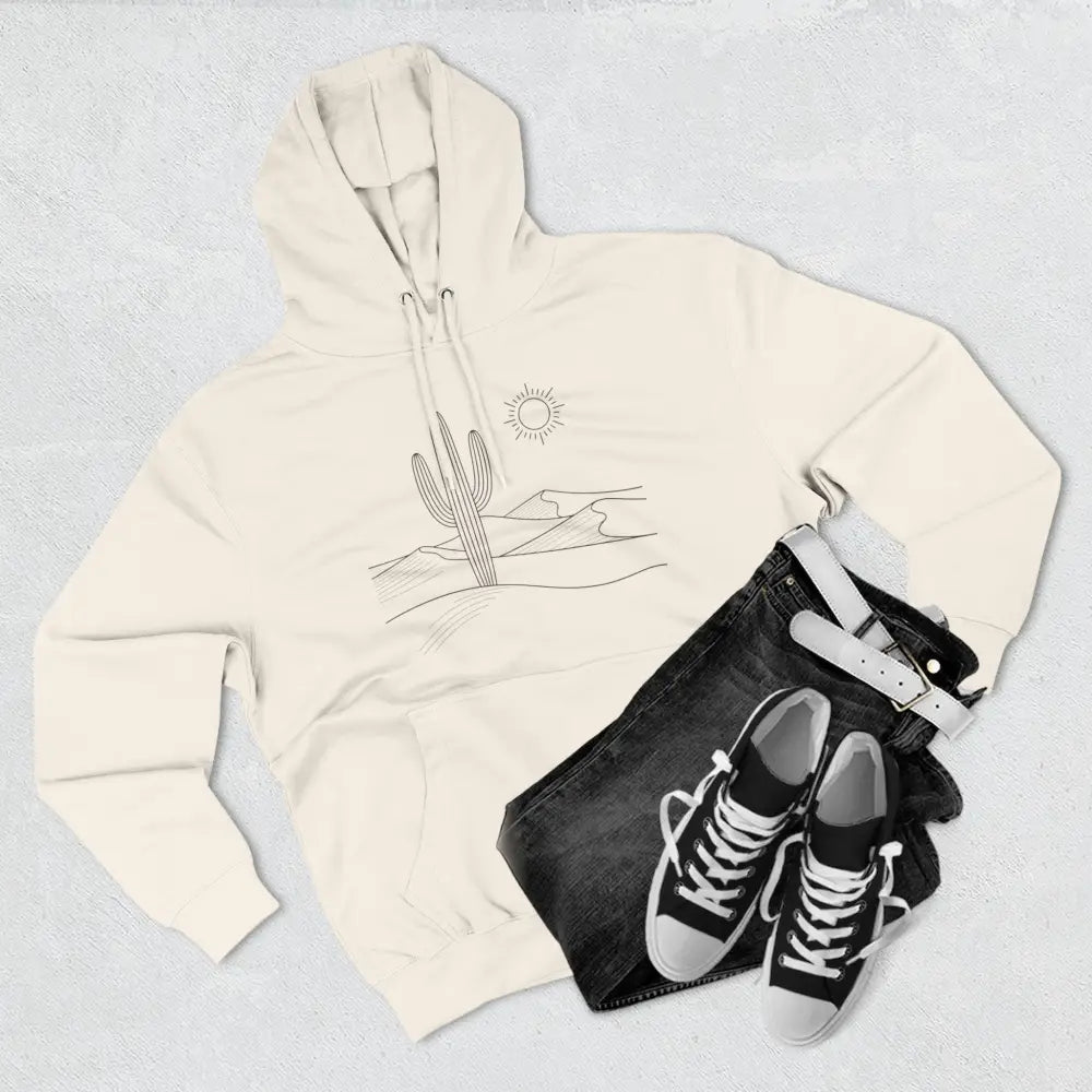 Cream-colored desert scene graphic three-panel fleece hoodie with spacious kangaroo pocket Lane Seven LS14001