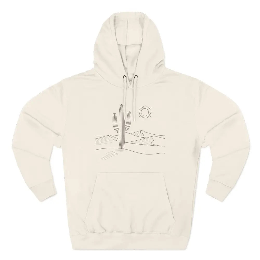 Cream-colored desert scene three-panel fleece hoodie with spacious kangaroo pocket by Lane Seven LS14001