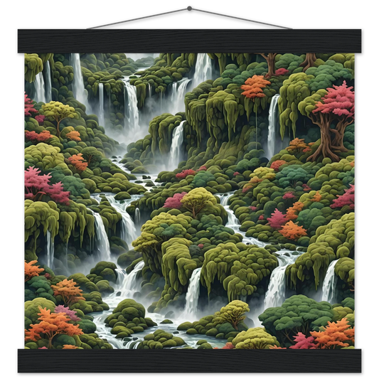 Waterfall landscape wall hanging from Moss Cascade poster with hanger by PixiOnyx
