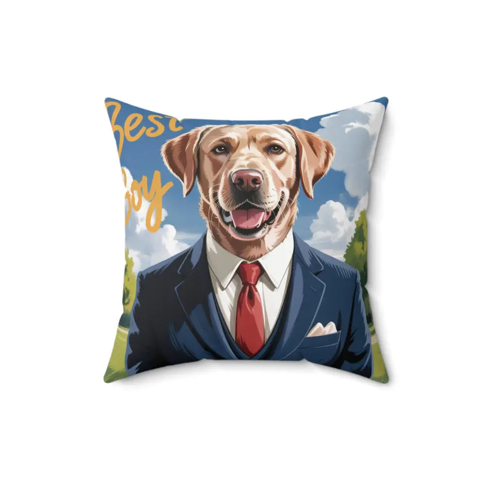 Yellow Labrador retriever on a decorative pillow cover for home decor and pet lover gift