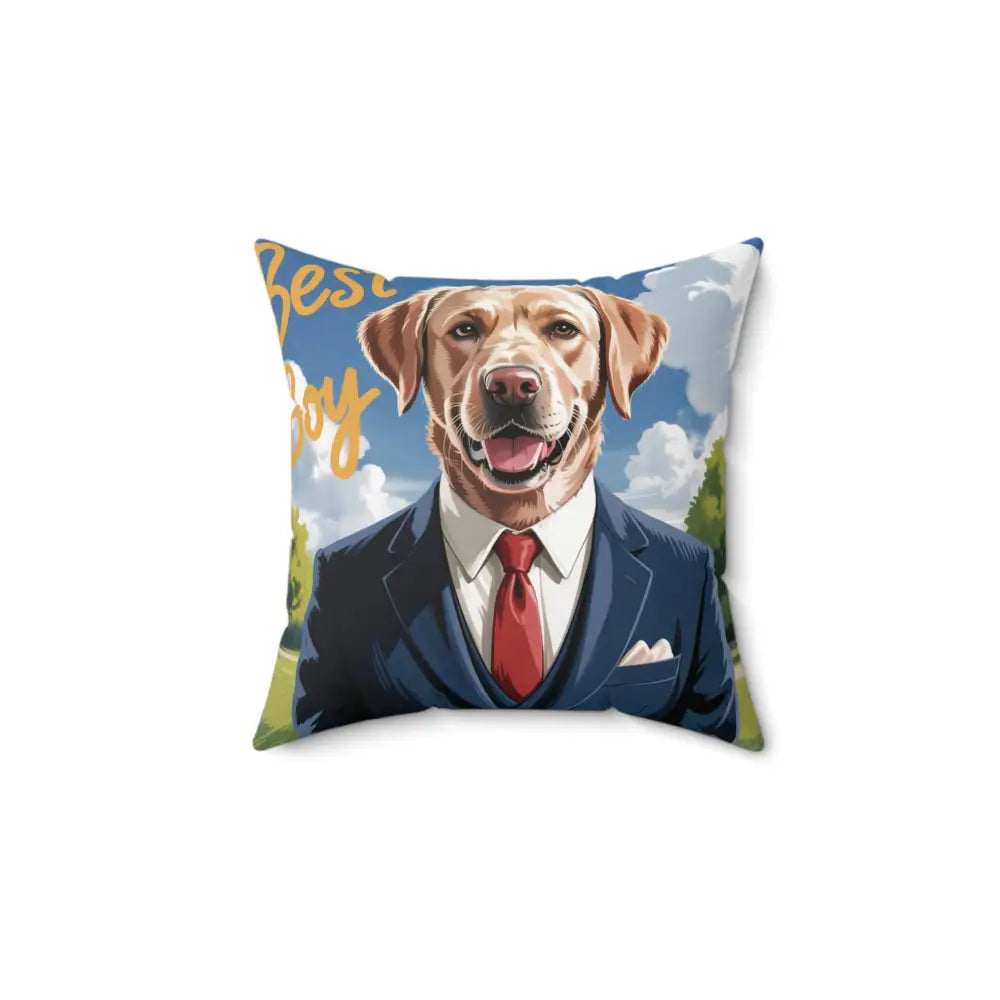Decorative pillow cover with golden retriever in suit for home decor and pet lover gift