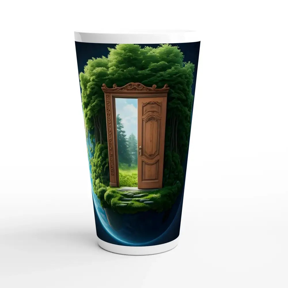 Latte mug featuring a cosmic portal design from Door to Earth Latte Mug by PixiOnyx Portalware