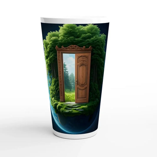 Latte mug featuring a cosmic portal design from Door to Earth Latte Mug by PixiOnyx Portalware