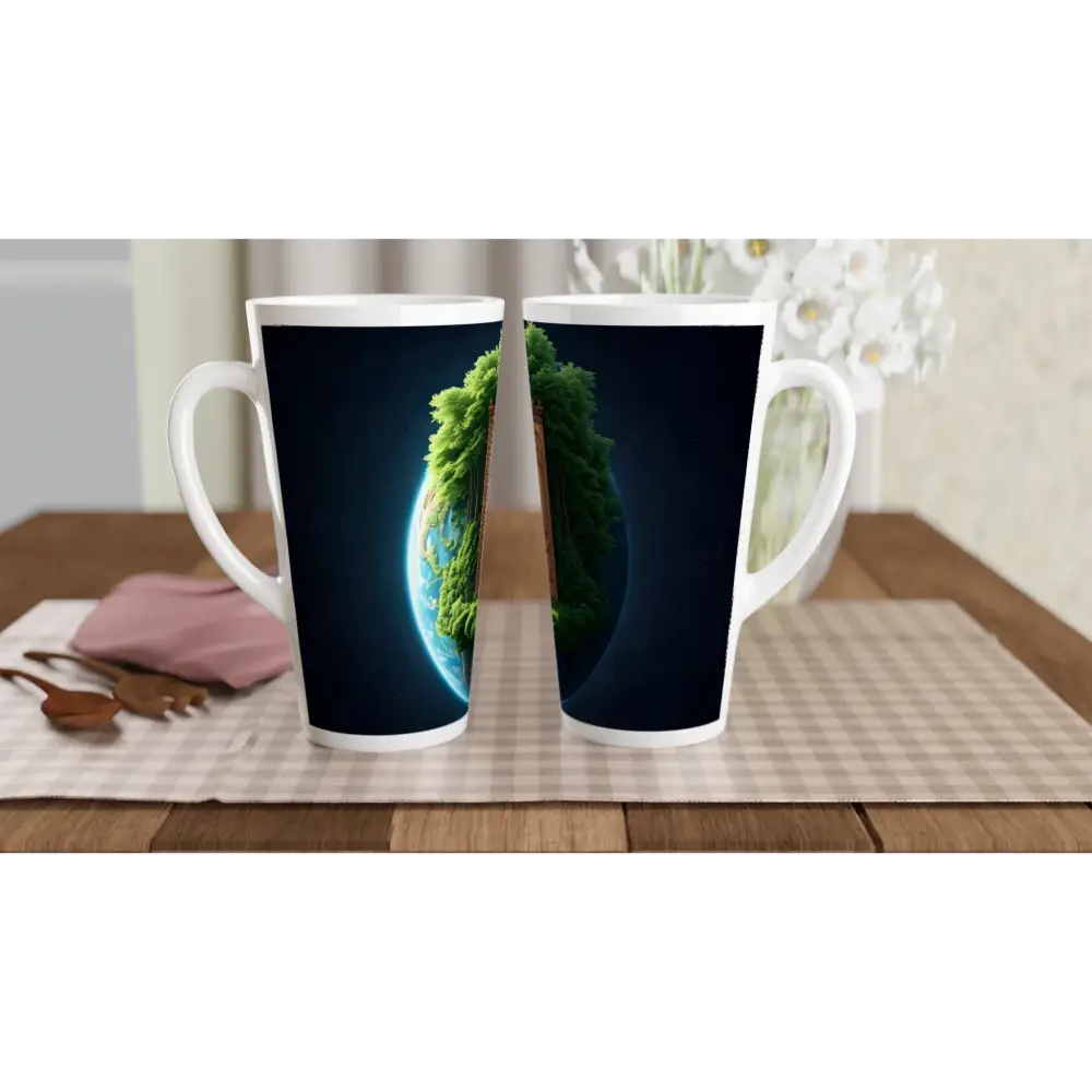 Two tall Earth-design Latte Mugs from Door to Earth collection by PixiOnyx Portalware