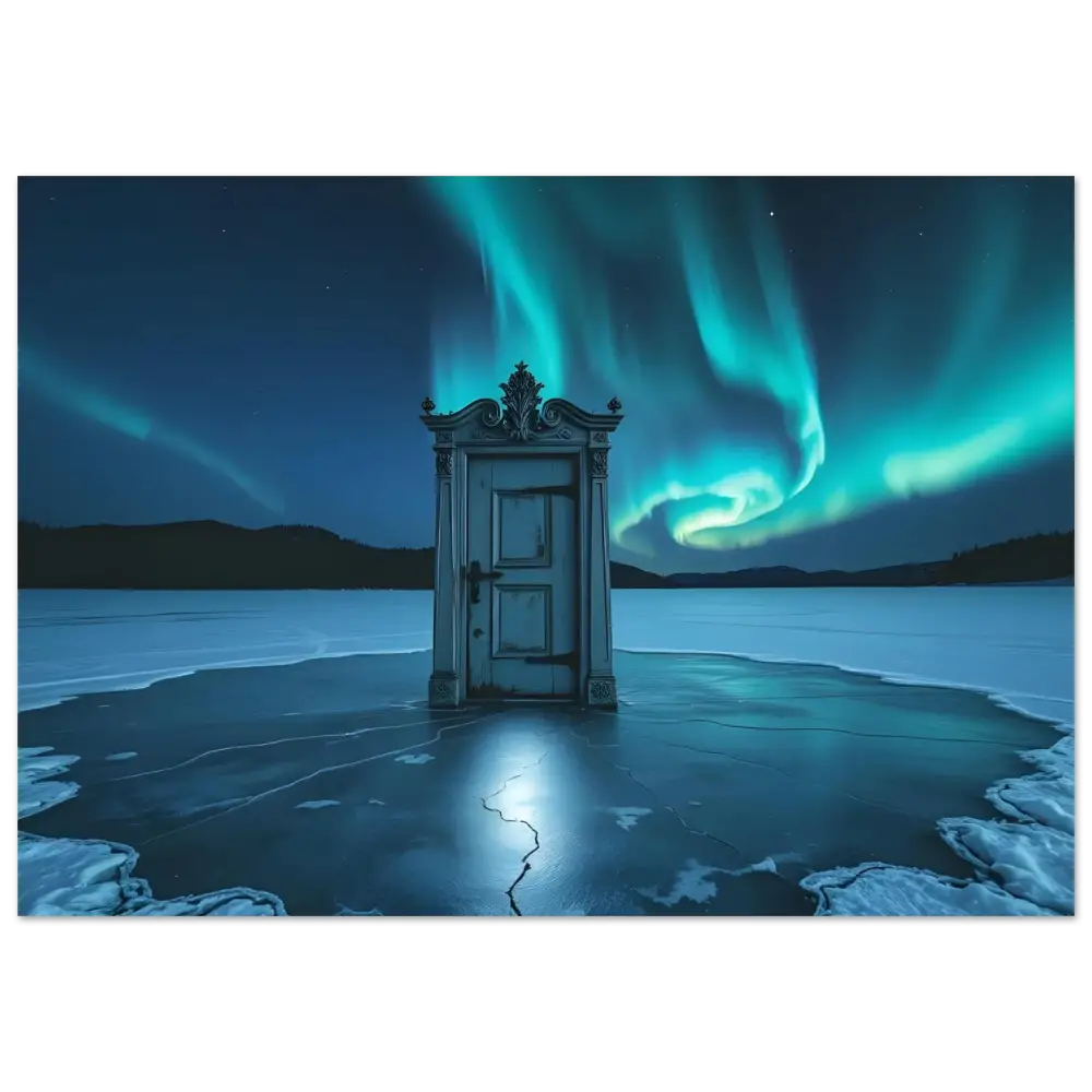 Ornate blue door metal print from Dooraura The Threshold Beneath Lights PixiOnyx Aurora