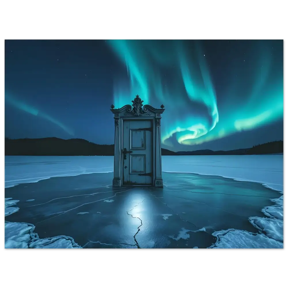 Ornate blue door metal print from Dooraura The Threshold Beneath Lights PixiOnyx Glossed Aurora