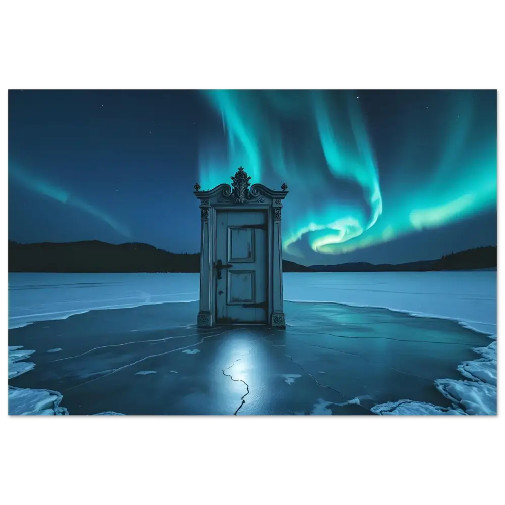 Ornate blue door metal print from Dooraura The Threshold Beneath Lights by PixiOnyx Glossed Aurora