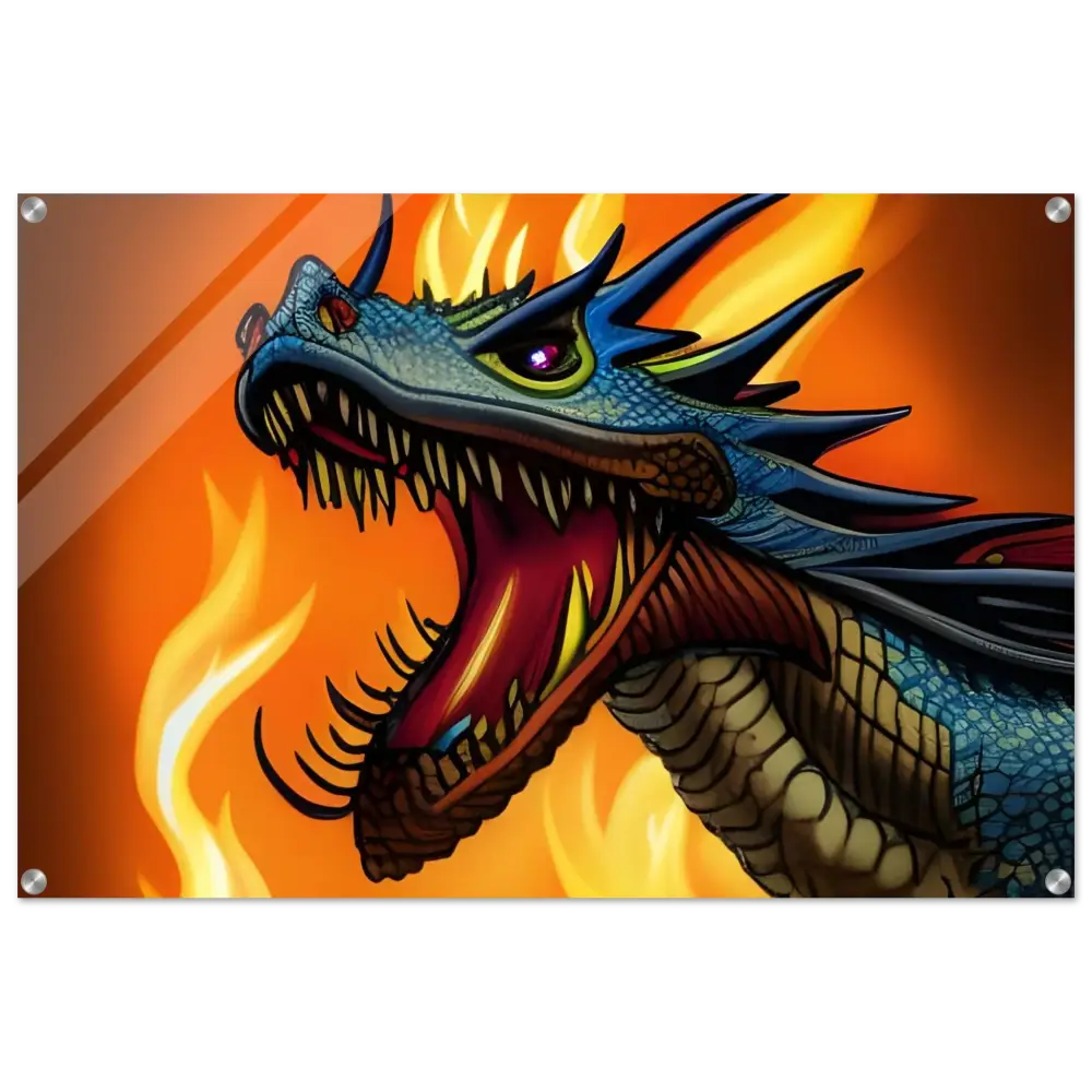 Framed dragon artwork from Dragon’s Fury acrylic wall art by PixiOnyx