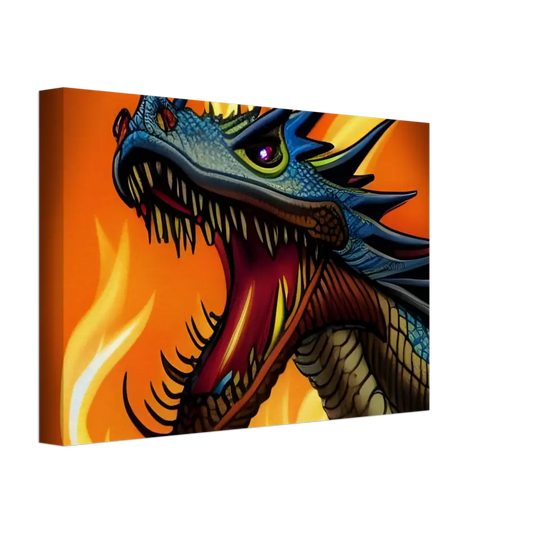 Roaring Dragon Canvas Art displayed on Dragon’s Fury Canvas Wall Art by PixiOnyx