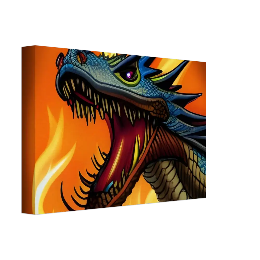 Roaring dragon canvas art displayed in Dragon’s Fury Canvas Wall Art by PixiOnyx