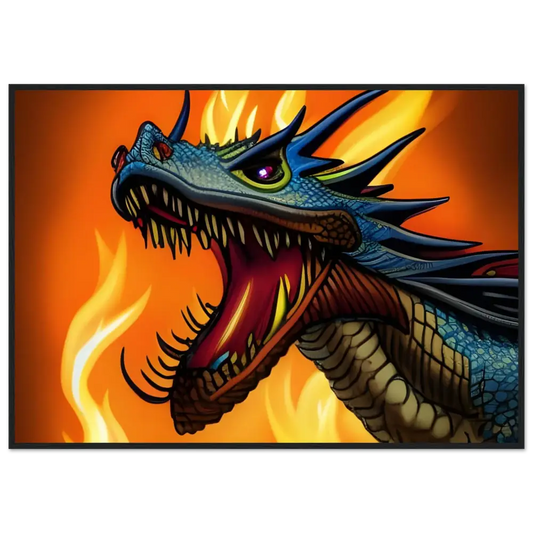 Fearsome blue dragon head from Dragon’s Fury Framed Fantasy Poster by PixiOnyx
