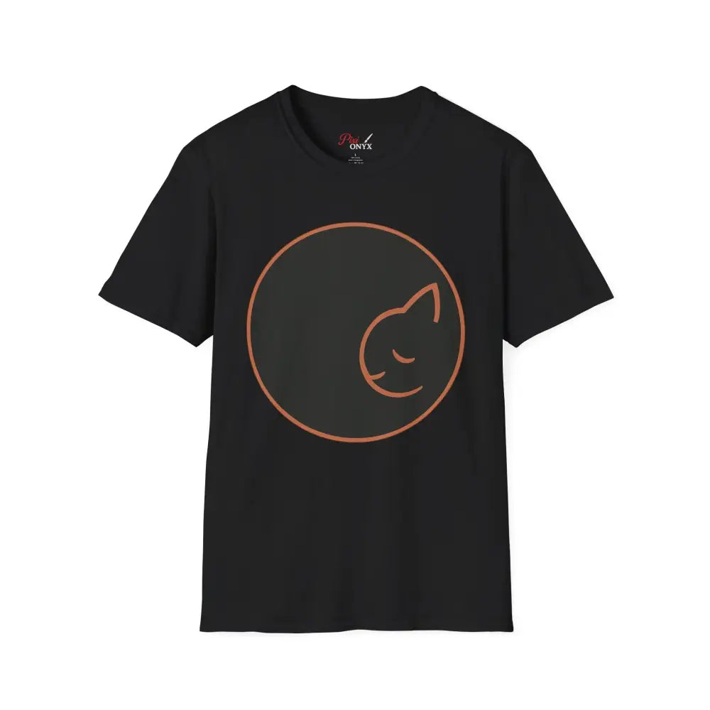 Black T-shirt for cat lovers with sleeping cat in ring-spun cotton, low heat print