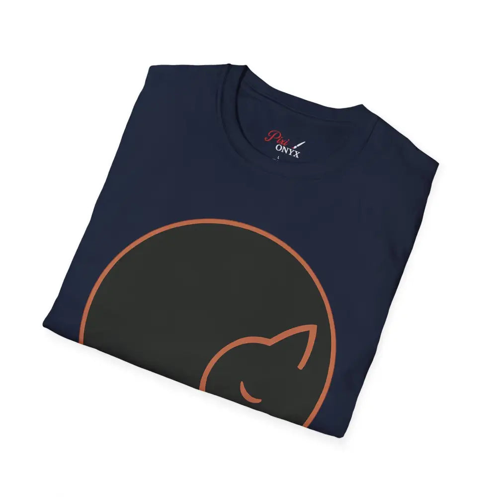 Dark blue cat lovers t-shirt with black and orange circular ring-spun cotton design