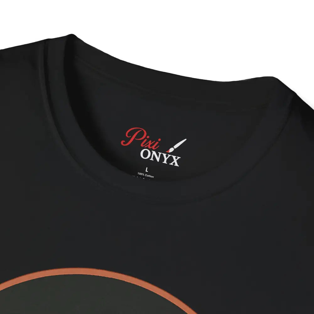 Black crew-neck T-shirt for cat lovers with red and white logo, made of ring-spun cotton