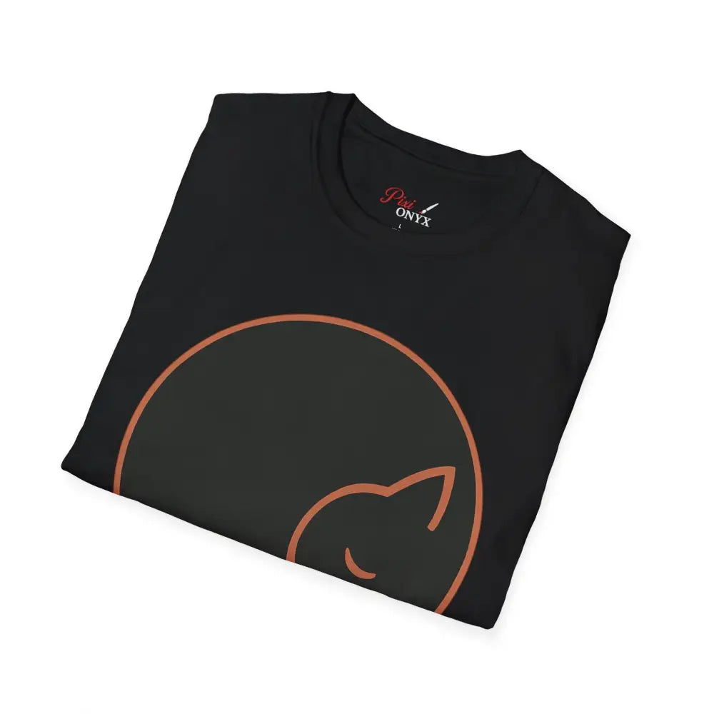 Black cat lovers T-shirt with orange sleeping cat ring-spun cotton casual wear