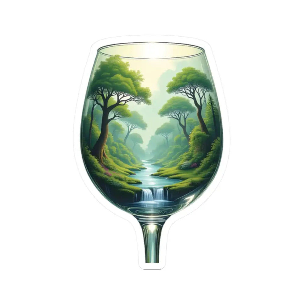 Wine glass with lush forest scene in EcoStemmed Serenity Sticker for nature-inspired decor