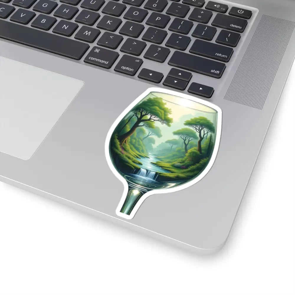 Wine glass sticker featuring a lush Forest scene from EcoStemmed Serenity collection