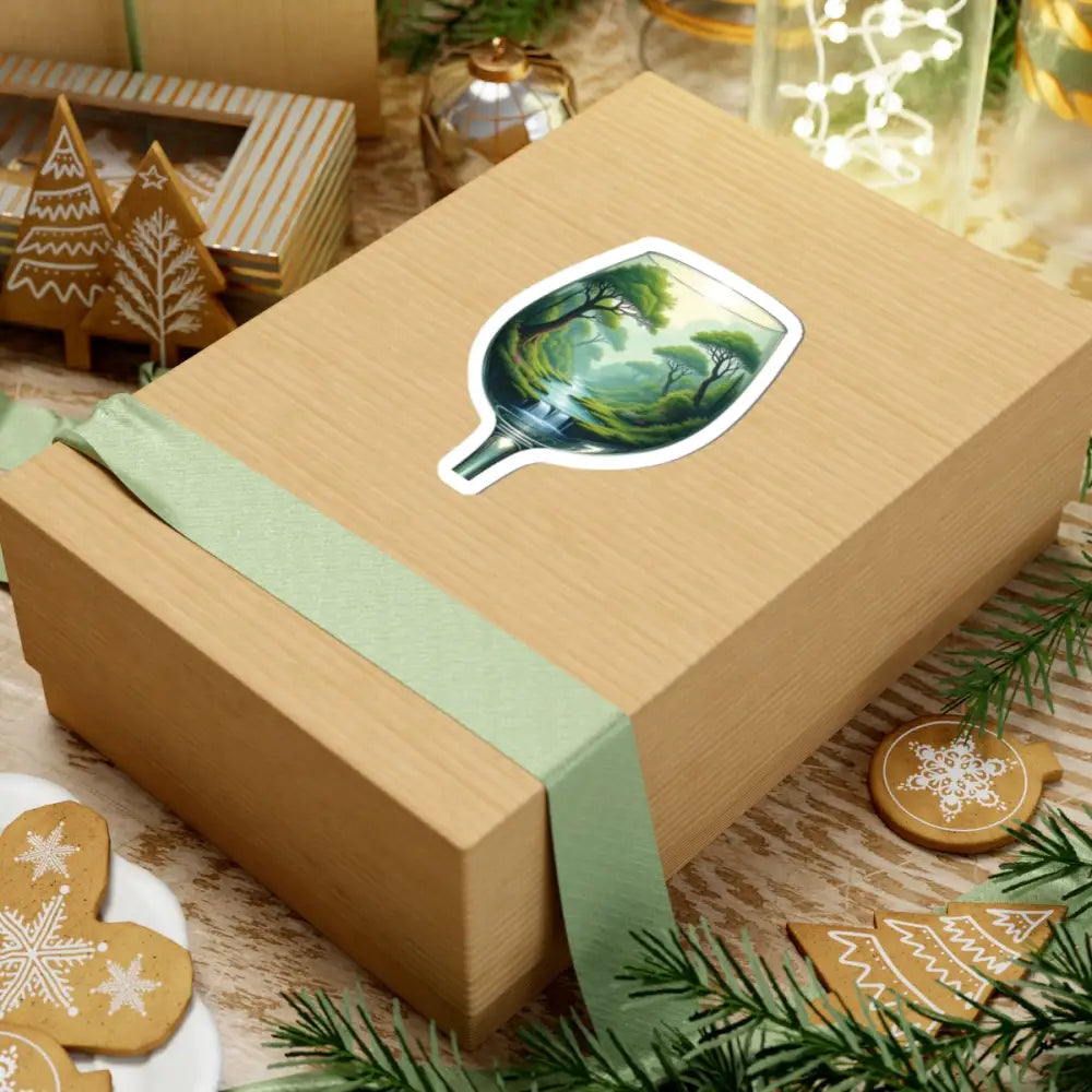 Gift box with nature-themed sticker from EcoStemmed Serenity Glass Illusion collection
