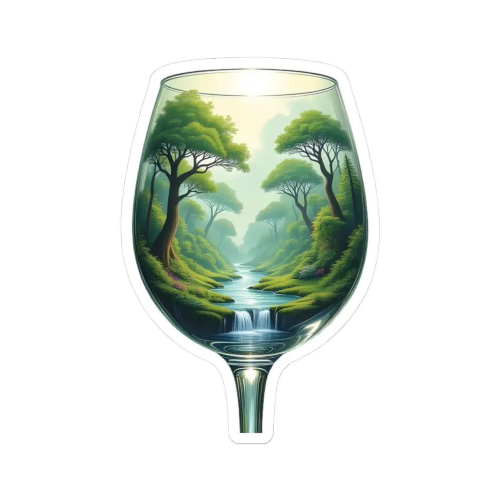 EcoStemmed Serenity Sticker features a wine glass with a lush forest scene inside