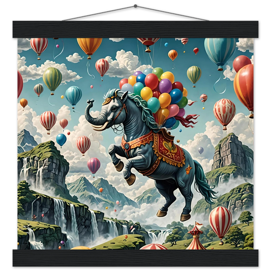 Whimsical elephant-horse hybrid with balloons on Skybound Majesty Premium Matte Paper Poster