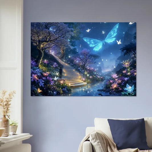 Fantasy butterfly landscape canvas poster for Biolumina The Valley Beyond by PixiOnyx
