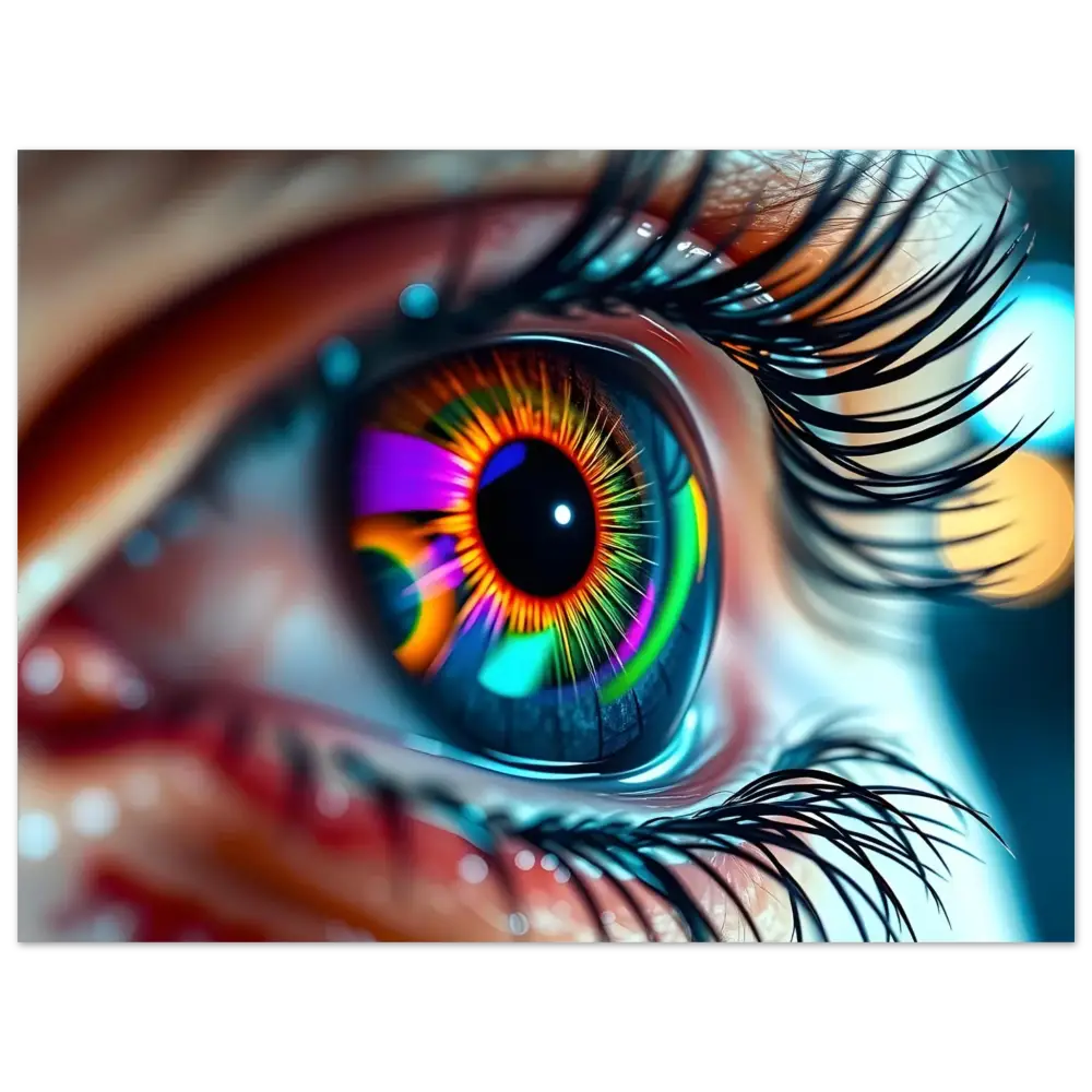 Rainbow-colored human eye from PixiOnyx Dreamscape Cosmic Iris Fine Art Poster