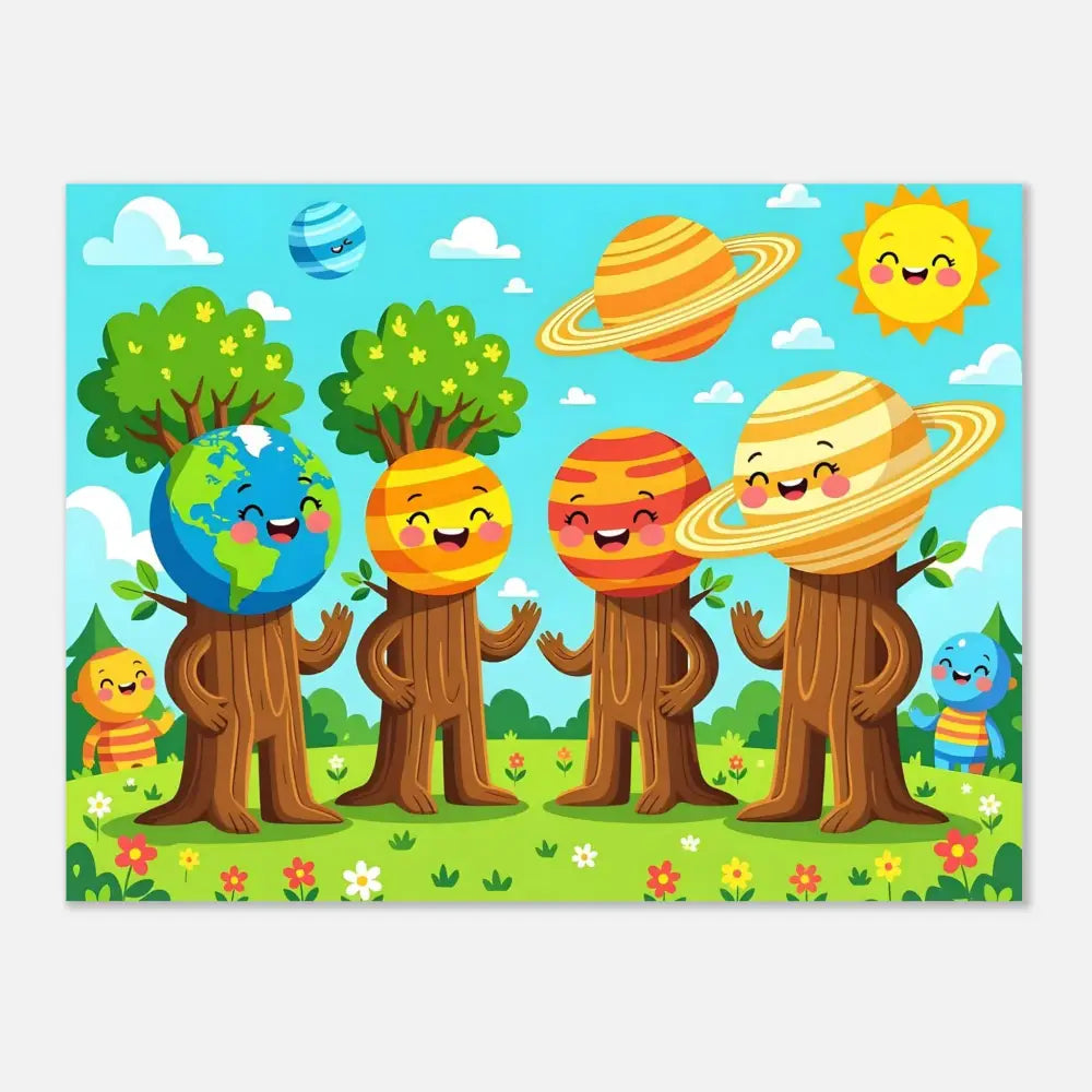 Colorful Cartoon Planet-Tree Characters from PixiOnyx Stellar Kids Art Poster